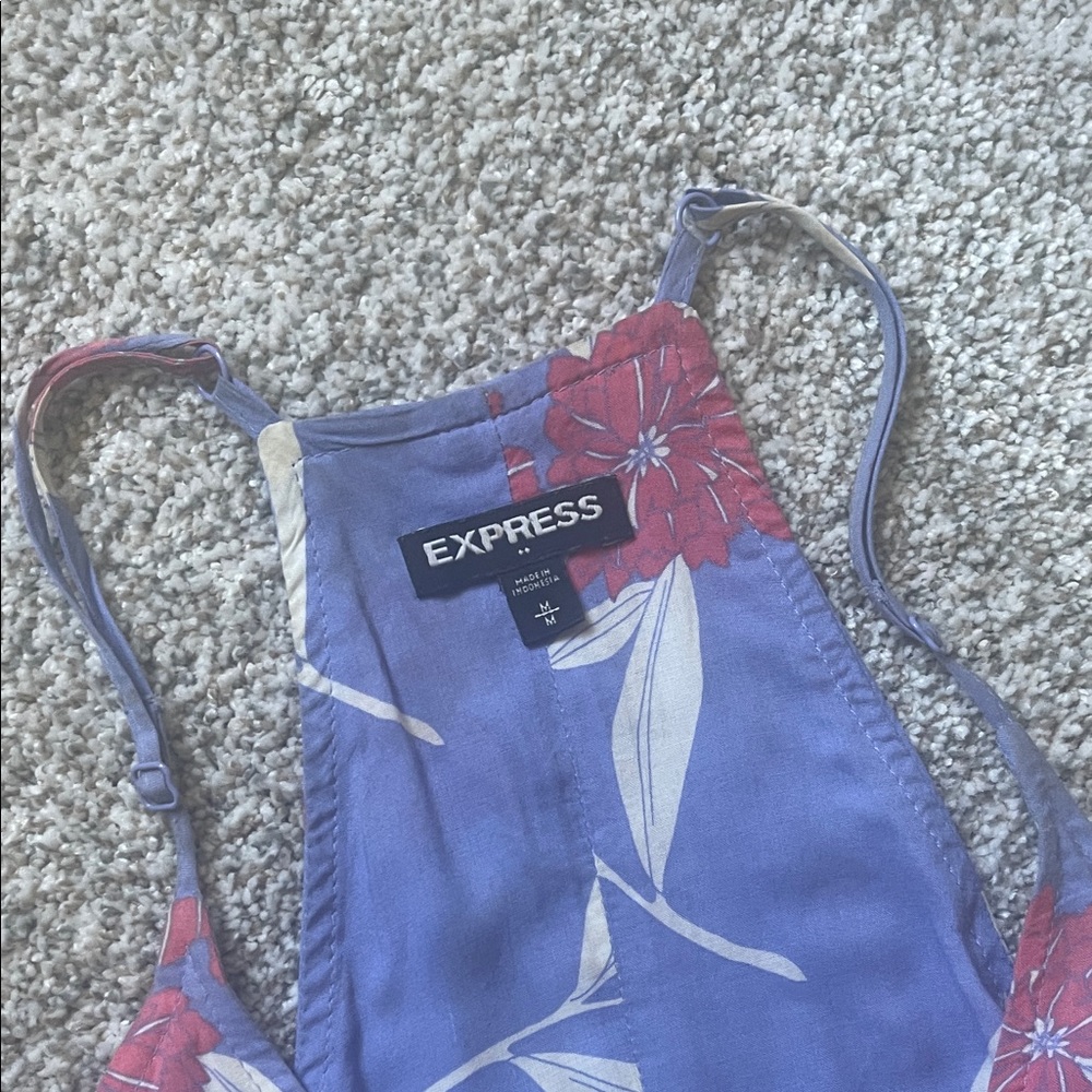 Express Blue and Red Floral Ruffle Top - Picture 3 of 5
